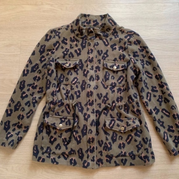 Olive Green Leopard Camo Jacket Anthropologie - Picture 1 of 5